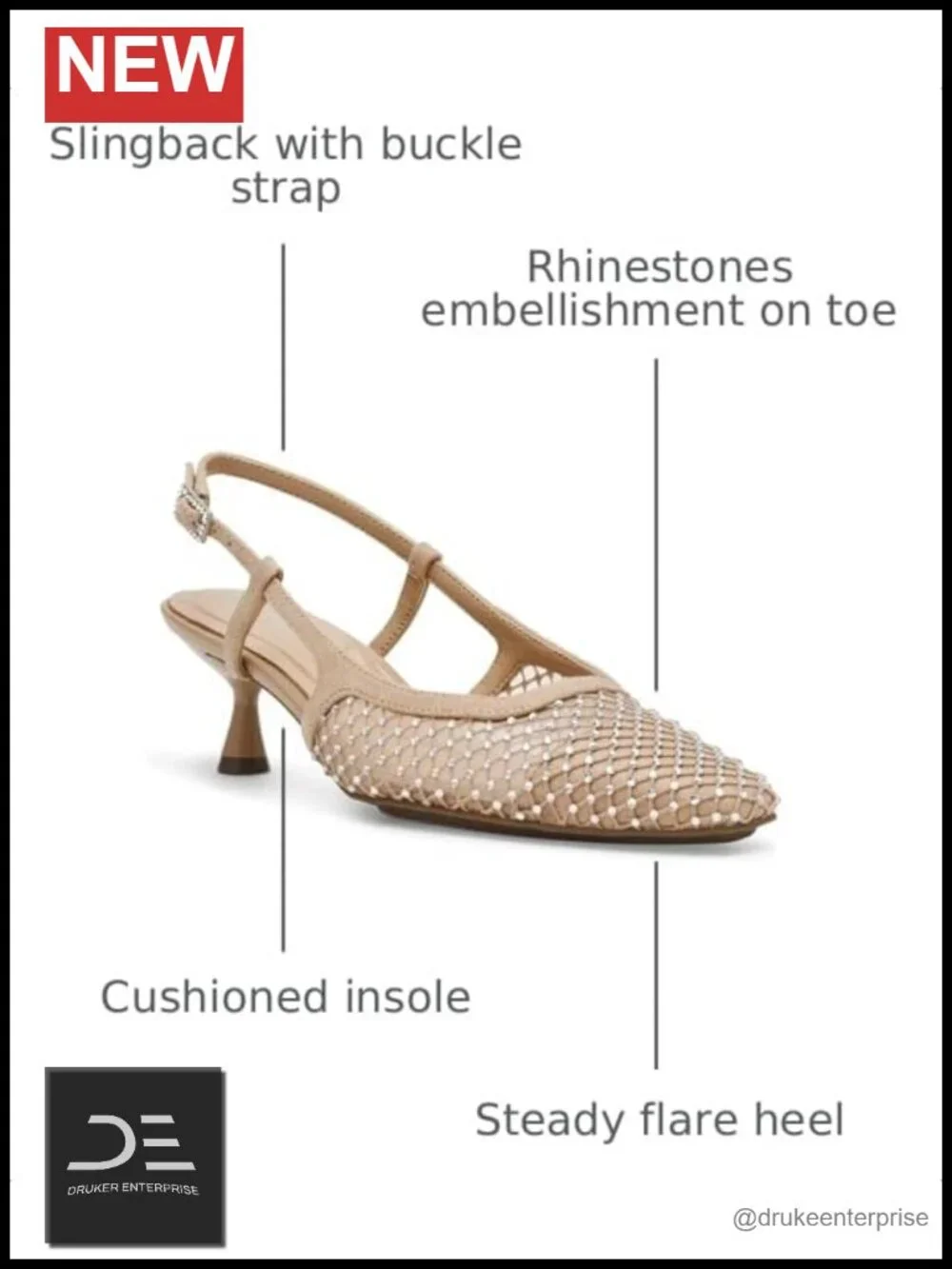 Anne Klein Women's Kitten Heels Slingback Pointed Toe Flare Heel Crystal